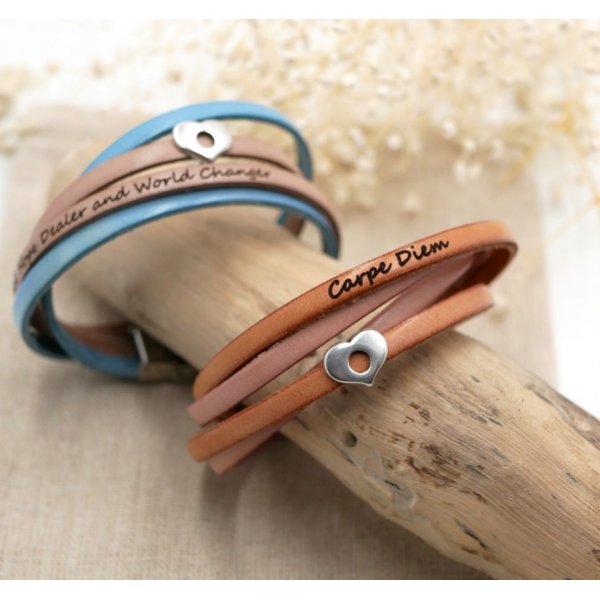 Bracelet cuir en duo de couleurs personnalisable avec coeur 
