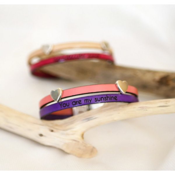 Bracelet cuir en duo passants coeurs personnalisable femme 