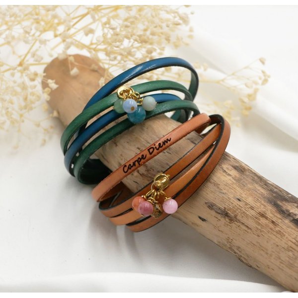 Bracelet cuir en duo pendentif perles &agrave; personnaliser