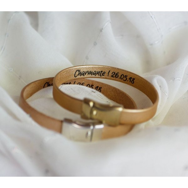 Bracelet cuir femme personnalisé gravé et sur mesure