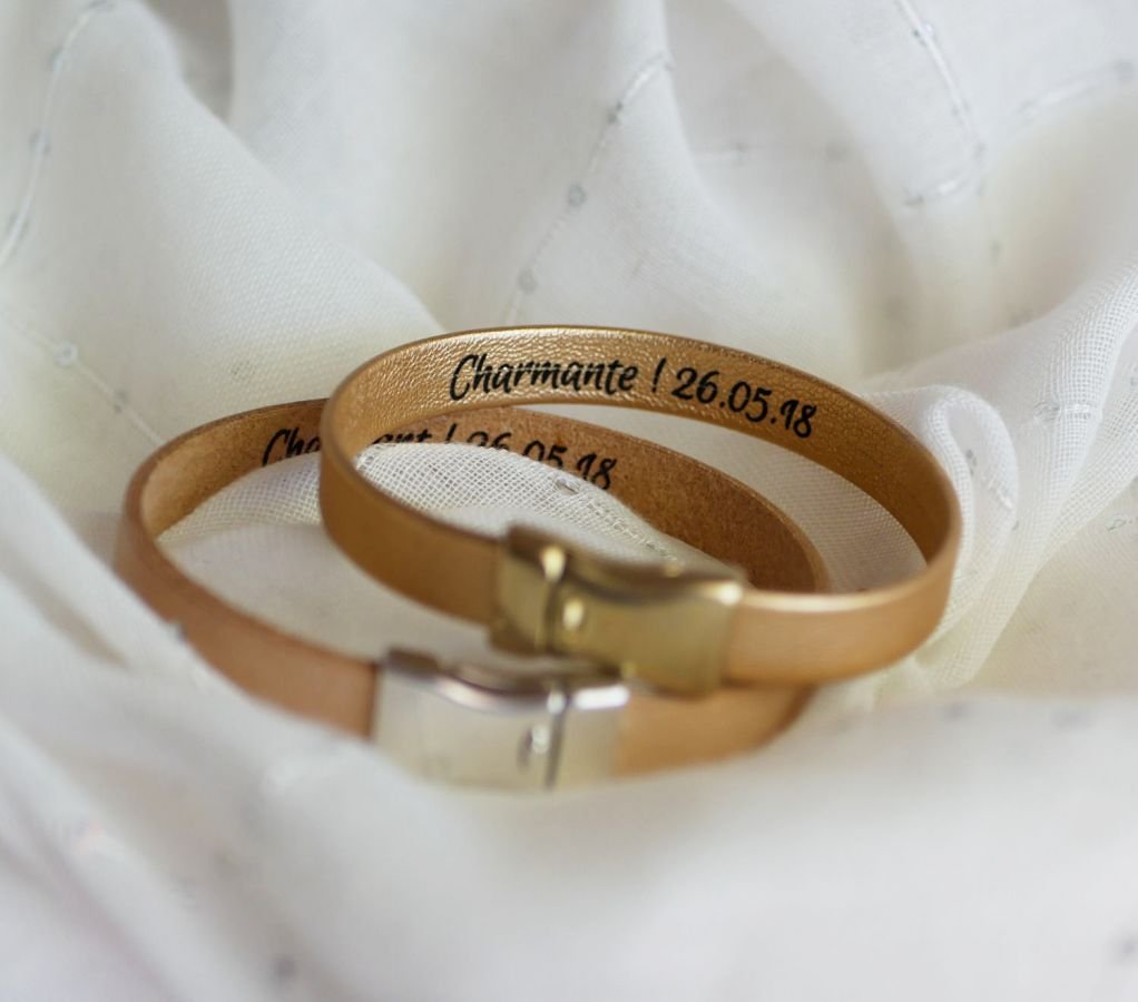 Bracelet cuir femme personnalisé gravé et sur mesure
