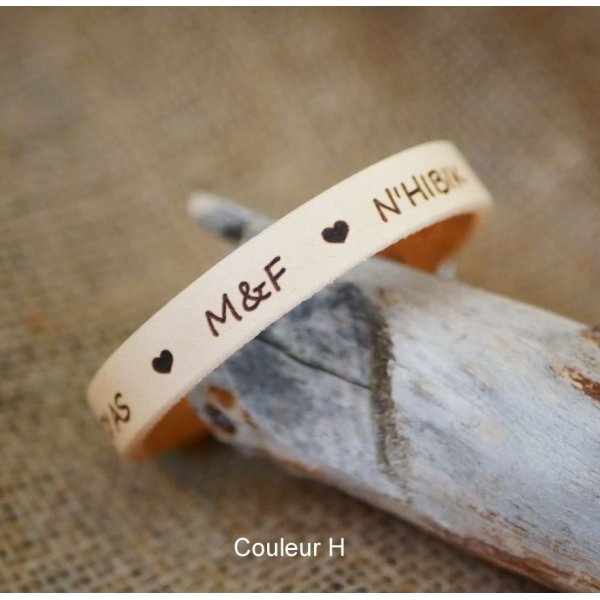 Bracelet cuir femme personnalisé gravé et sur mesure