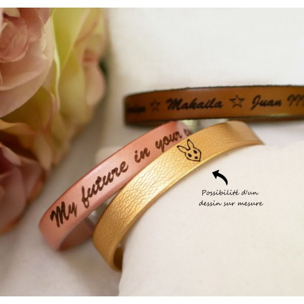 Bracelet cuir femme personnalisé gravé et sur mesure