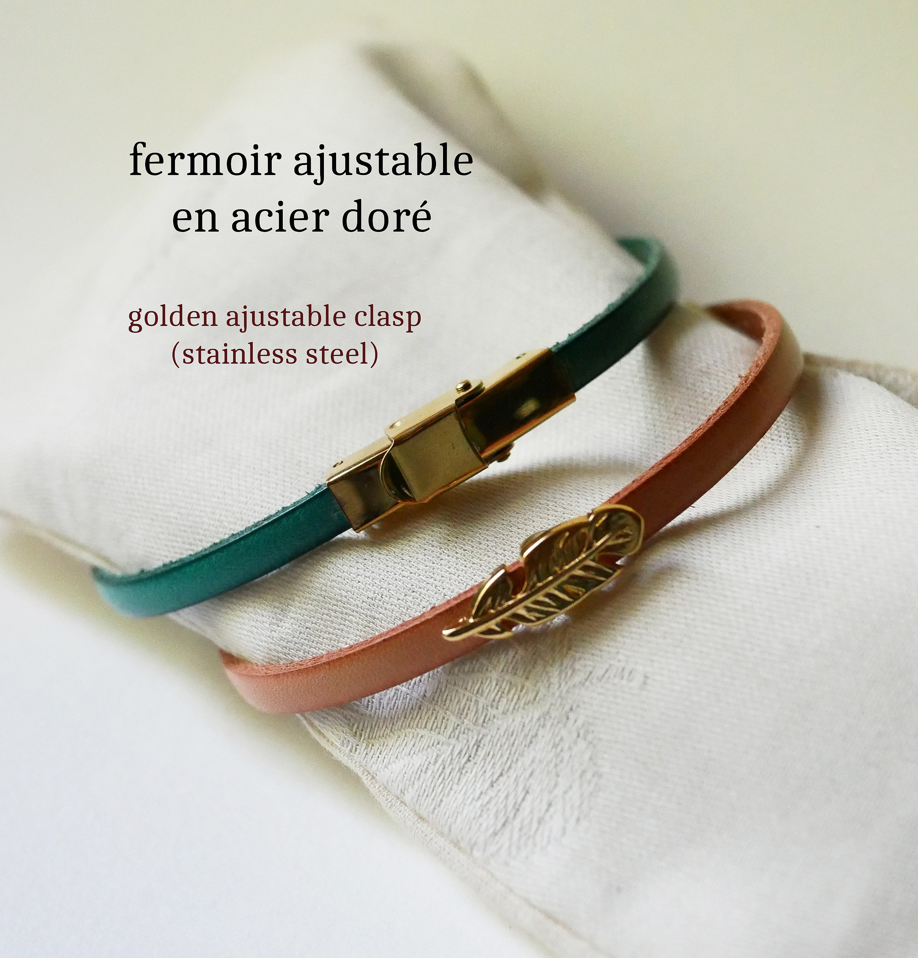 Bracelet cuir femme passant dor&eacute; au choix &agrave; personnaliser