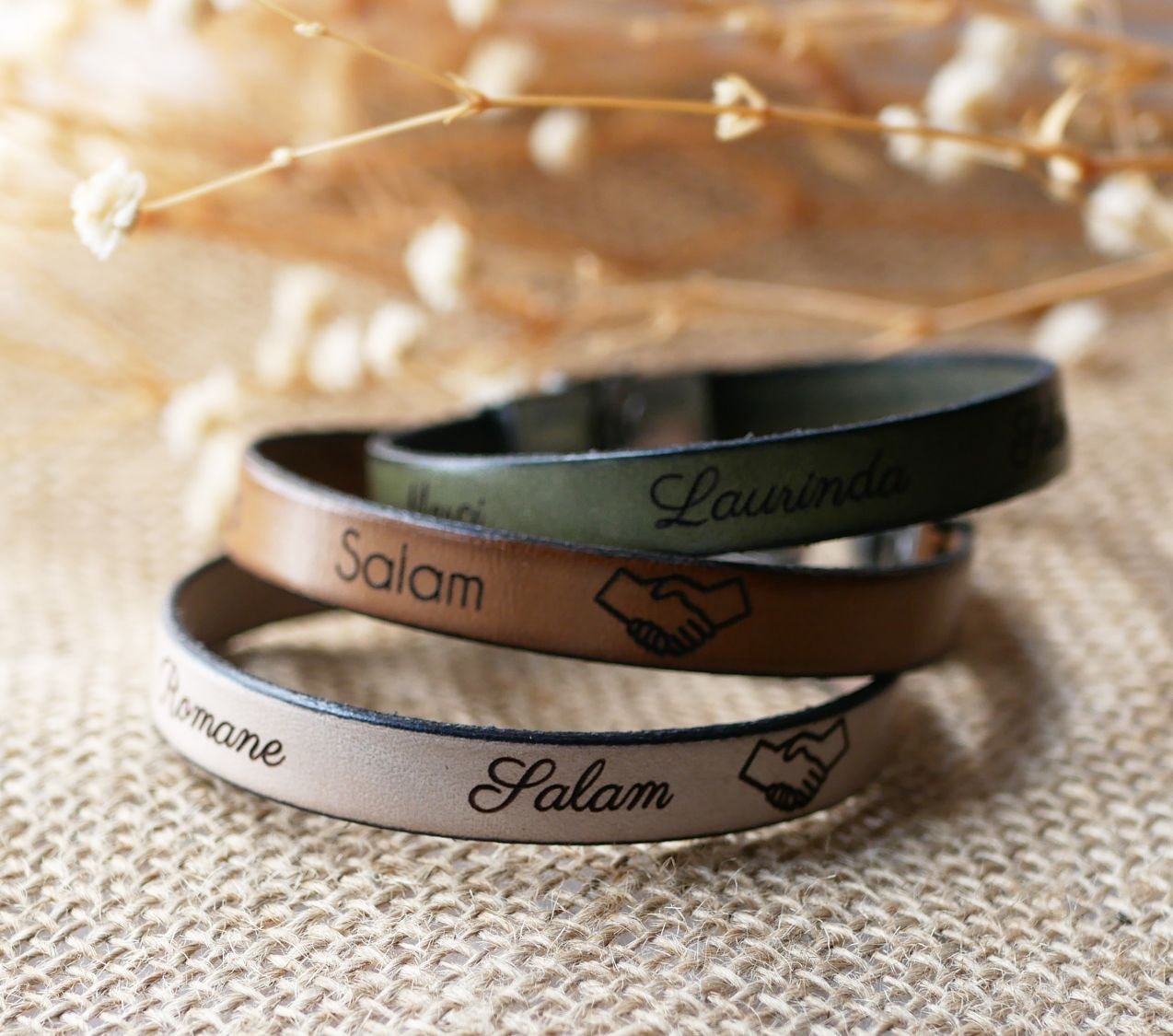 Bracelet cuir femme personnalisé gravé et sur mesure