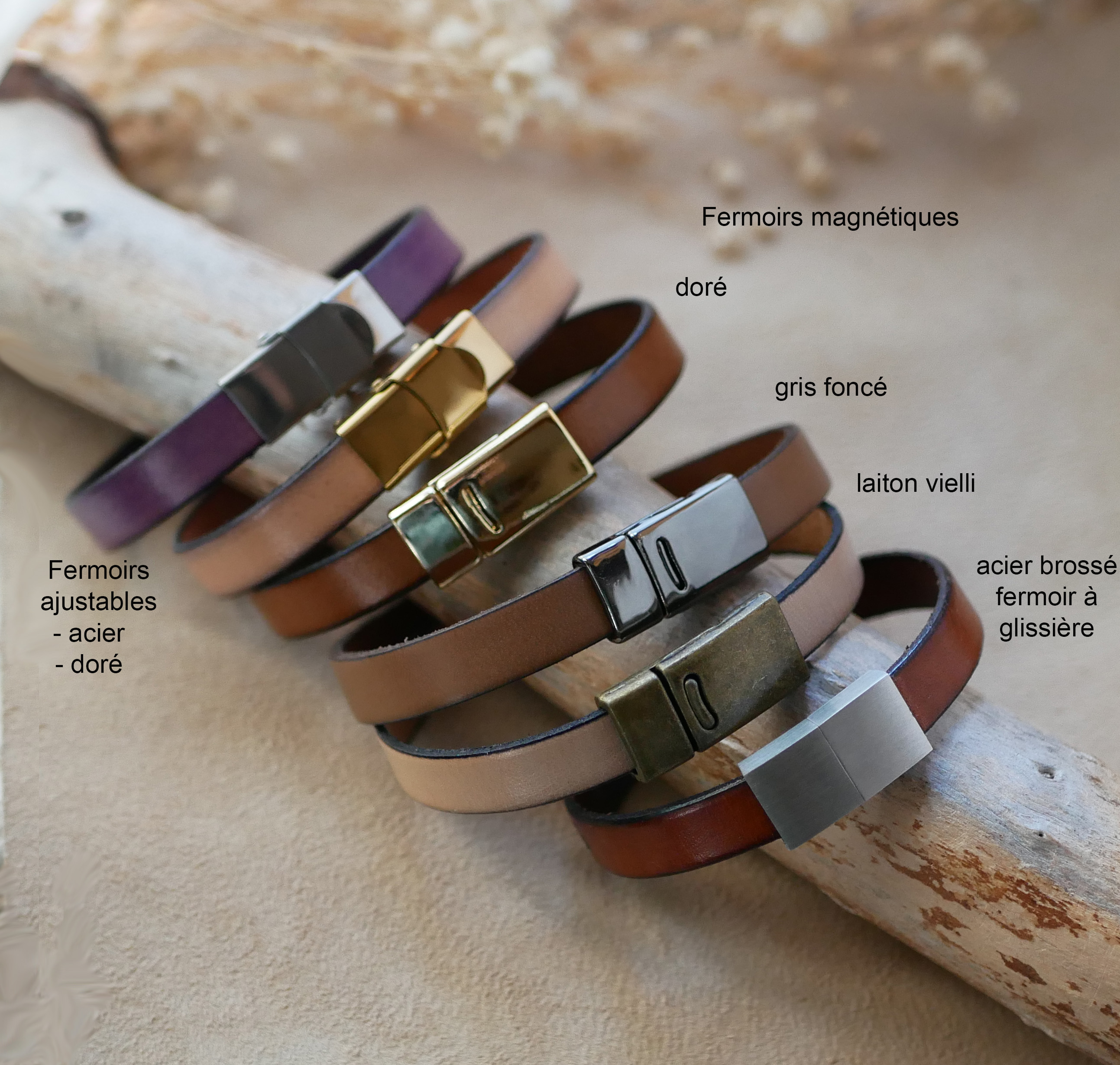 Bracelet cuir femme personnalisé à graver et sur mesure