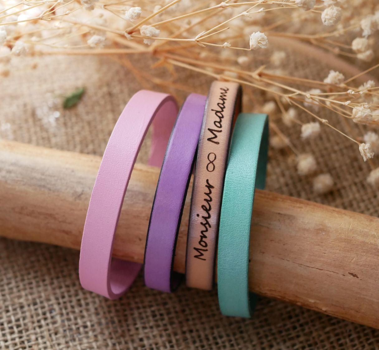 Bracelet cuir femme personnalisé gravé et sur mesure