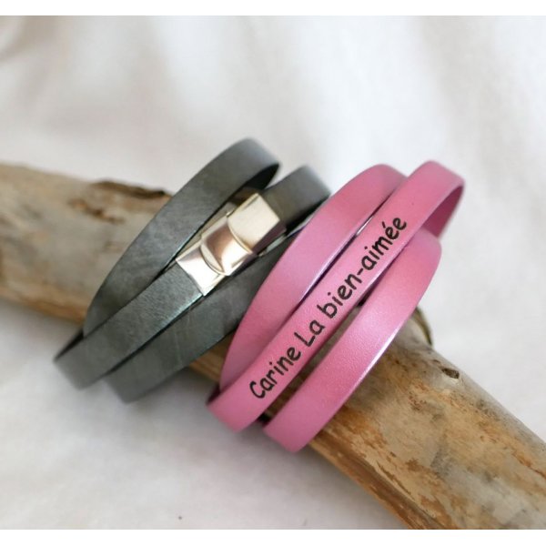 Bracelet cuir femme triple tour à personnaliser couleur et gravure 