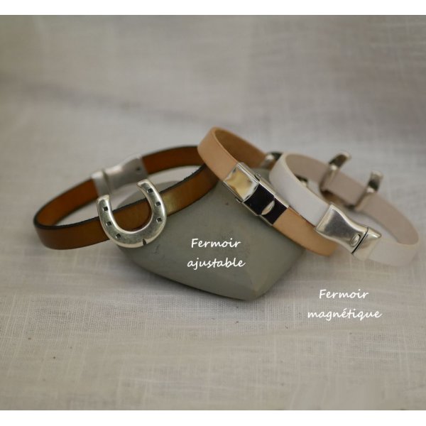 Bracelet cuir personnalisable d&eacute;cor Fer &agrave; cheval simple ou double tour