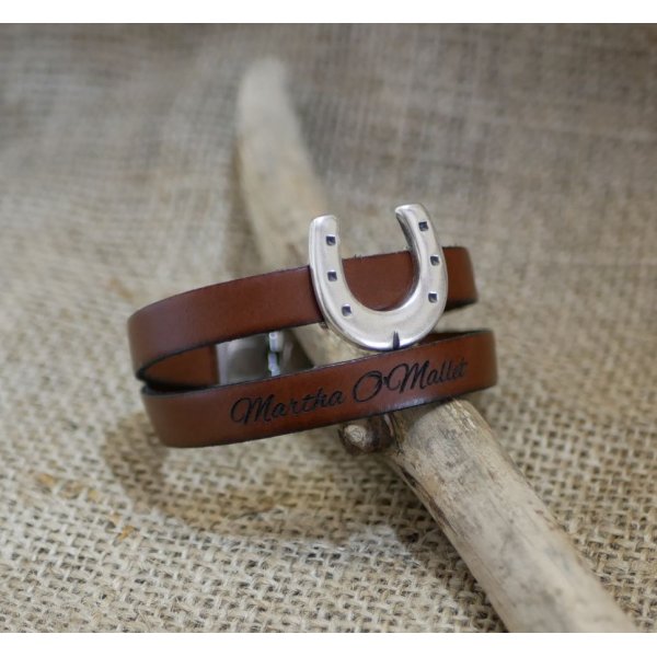 Bracelet cuir personnalisable d&eacute;cor Fer &agrave; cheval simple ou double tour