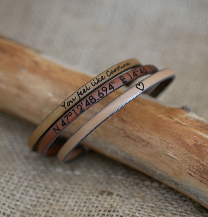 Bracelet cuir fin personnalisable par gravure femme ou homme