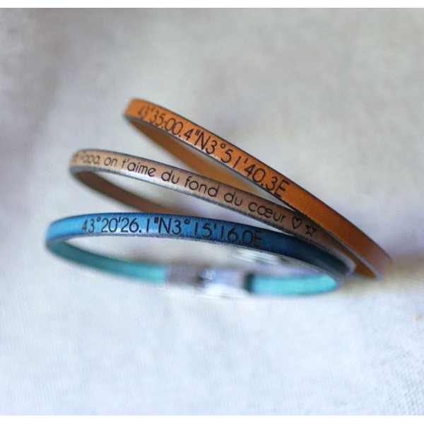 Bracelet cuir fin personnalisable par gravure femme ou homme