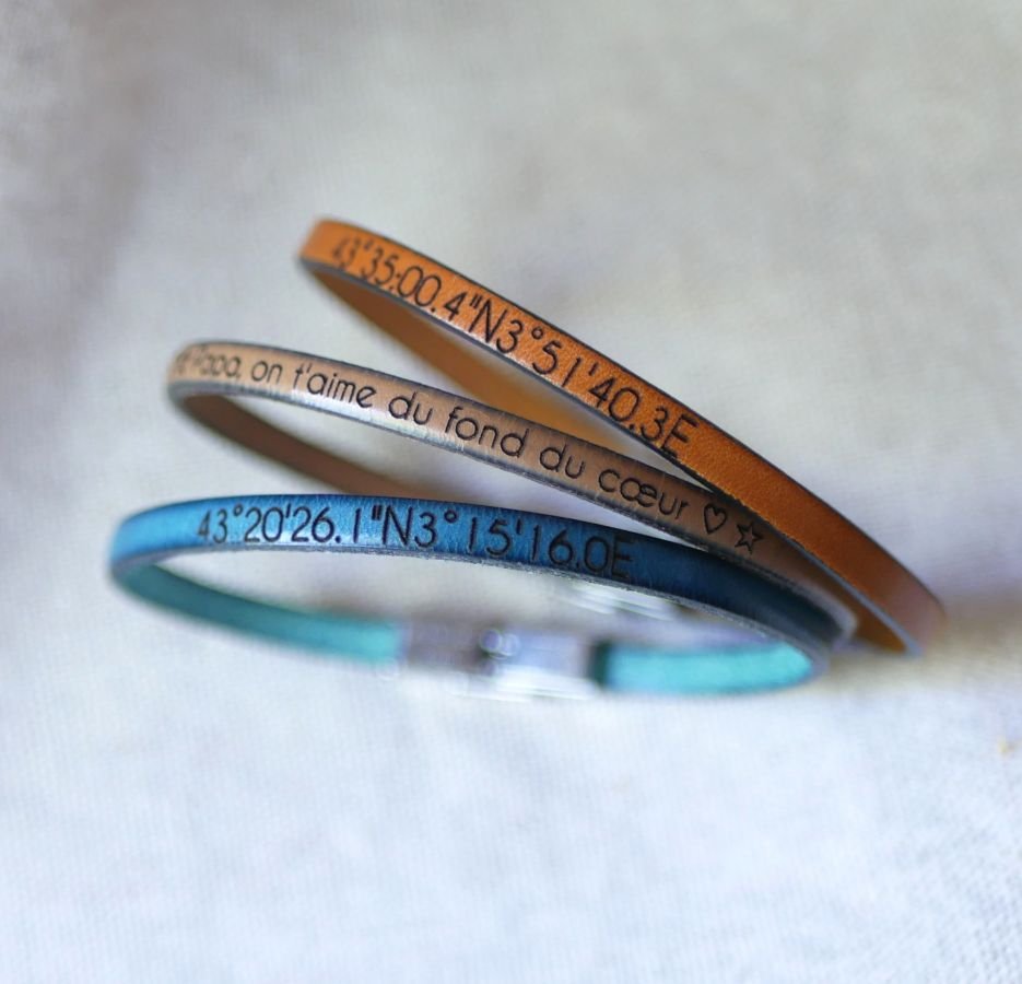 Bracelet cuir fin personnalisable par gravure femme ou homme