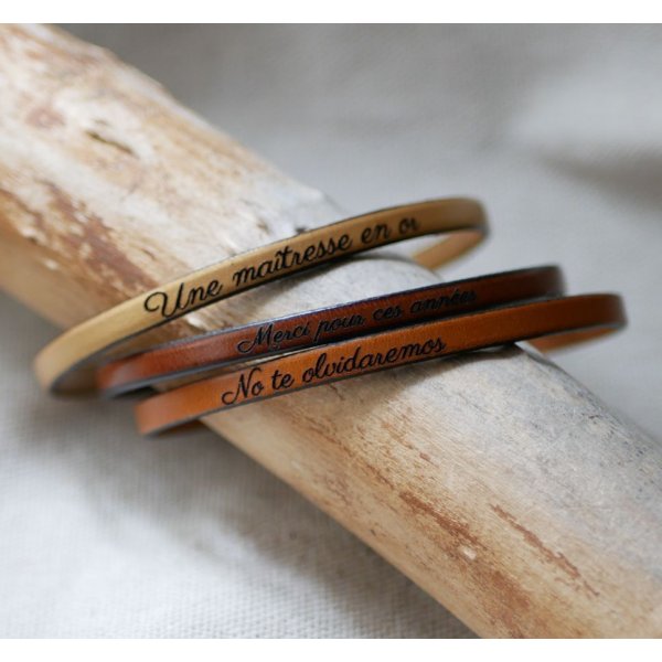 Bracelet cuir fin personnalisable par gravure femme ou homme