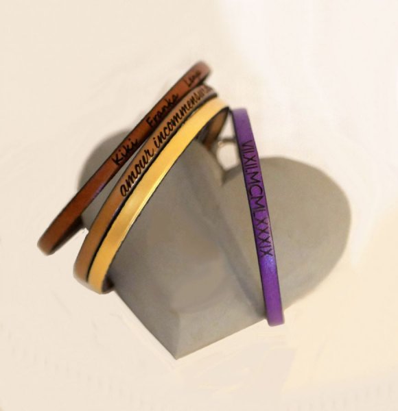 Bracelet cuir fin personnalisable par gravure femme ou homme