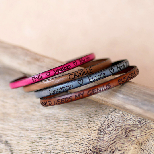 Bracelet cuir fin personnalisable par gravure femme ou homme