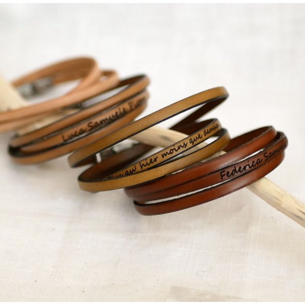 Bracelet cuir fin en 3 tours pour homme ou femme personnalisé