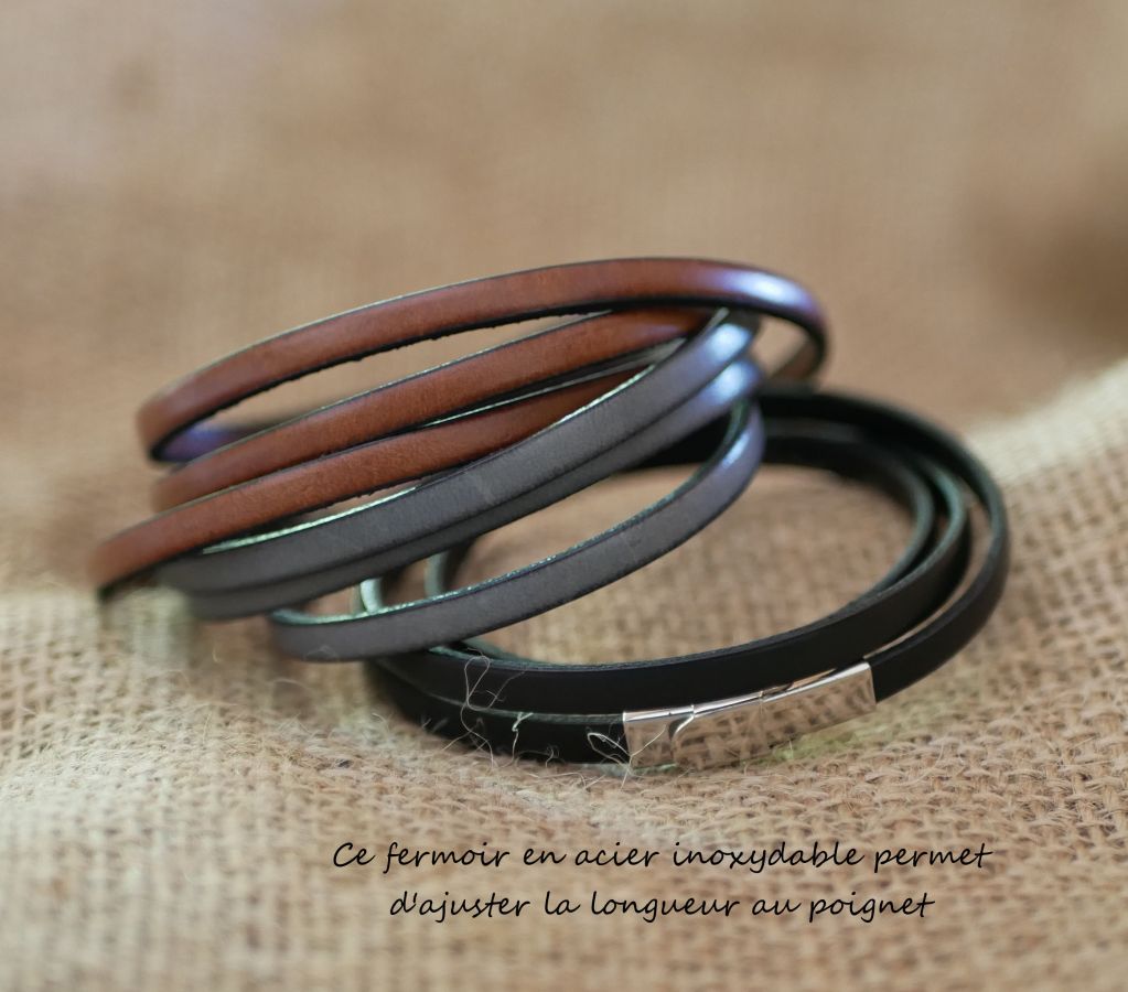 Bracelet cuir fin en 3 tours pour homme ou femme personnalisé