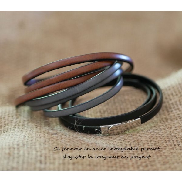 Bracelet cuir fin en 3 tours pour homme ou femme personnalisé
