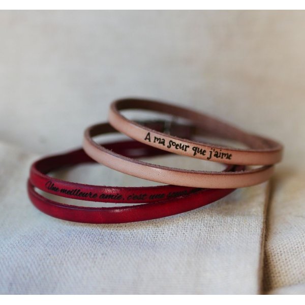 Bracelet cuir fin en 2 tours pour homme ou femme à personnaliser