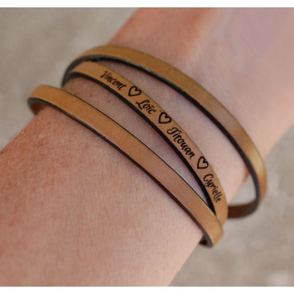 Bracelet cuir fin en 3 tours pour homme ou femme personnalisé