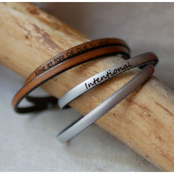 Bracelet cuir fin en 2 tours pour homme ou femme à personnaliser
