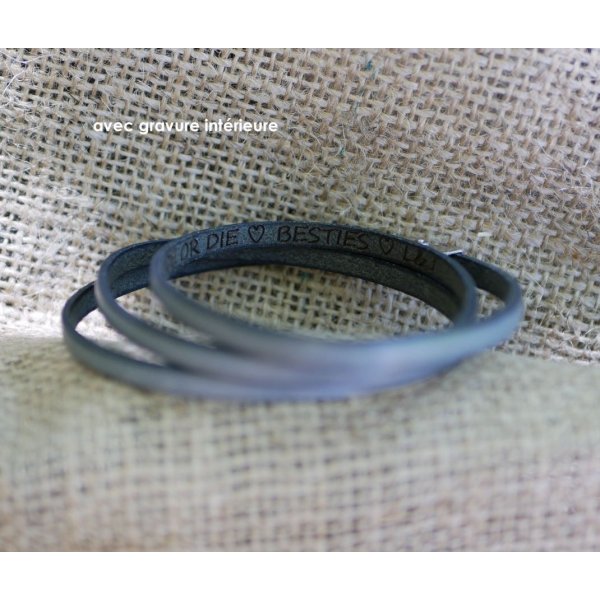 Bracelet cuir fin en 3 tours pour homme ou femme personnalisé
