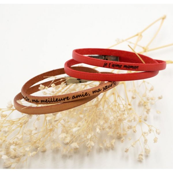 Bracelet cuir fin en 2 tours pour homme ou femme à personnaliser