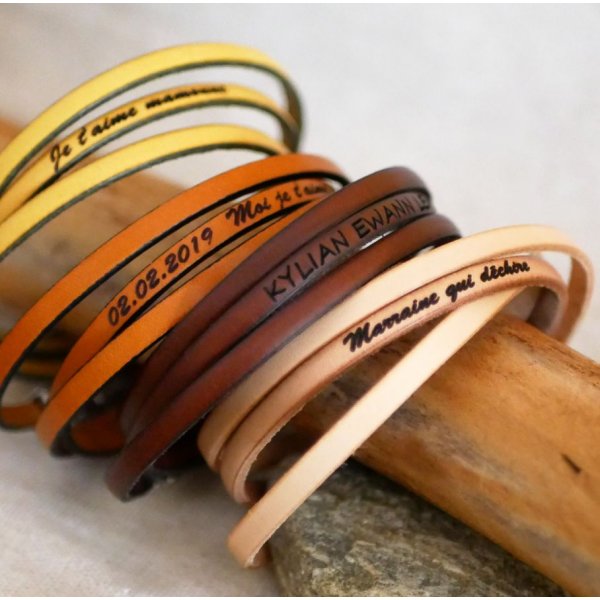 Bracelet cuir fin en 3 tours pour homme ou femme personnalisé