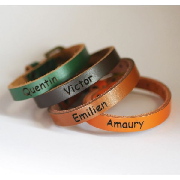Bracelet cuir gravé simple tour à personnaliser mixte adulte enfant