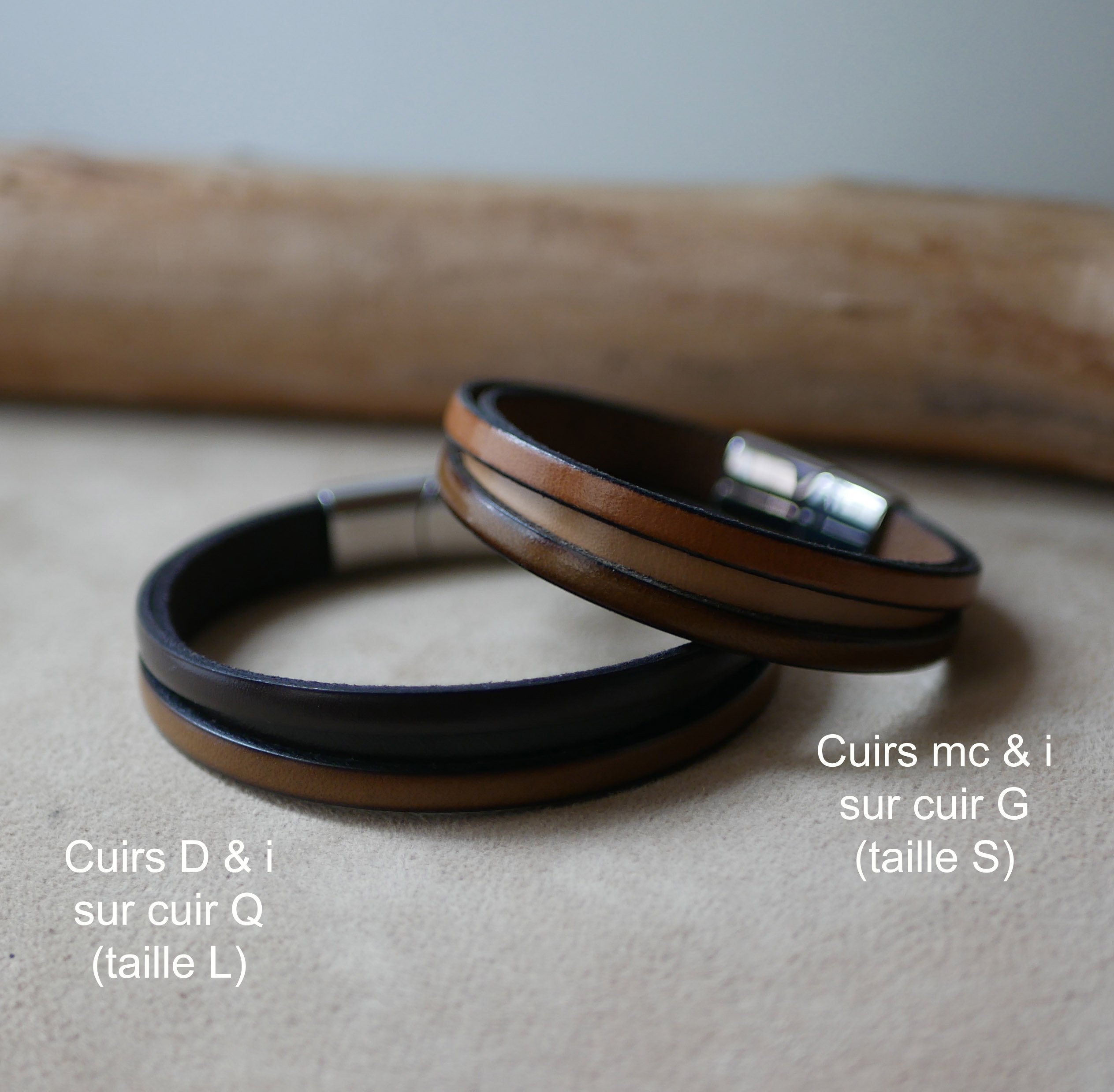 Bracelet cuir homme bicolore avec message grav&eacute; cach&eacute;