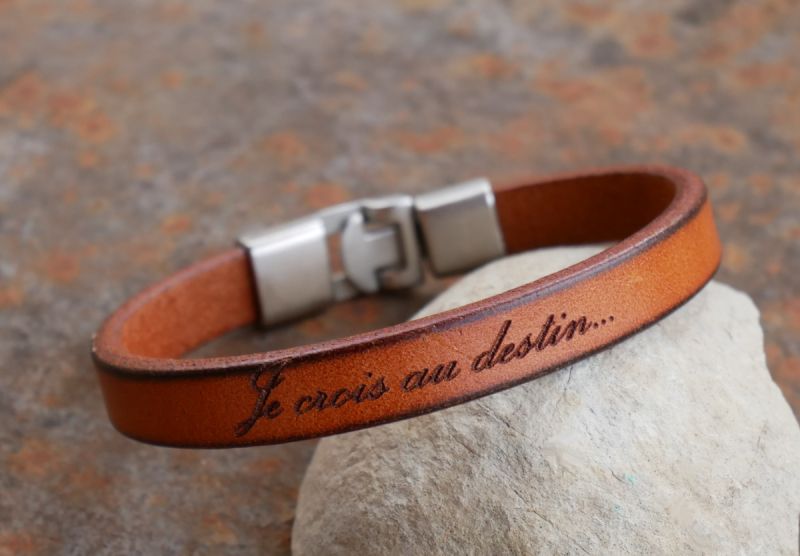 Bracelet cuir Camel Homme gravé cadeau personnalisé