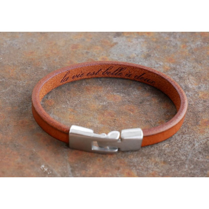 Bracelet cuir Camel Homme gravé cadeau personnalisé