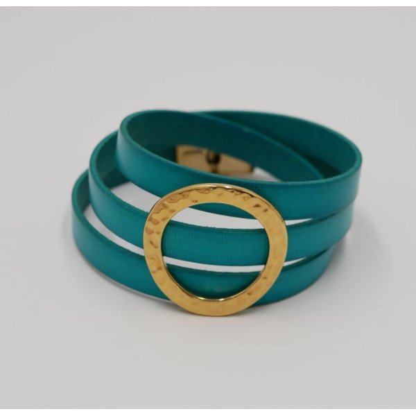 Bracelet cuir large anneau doré personnalisable 3 tours de poignet
