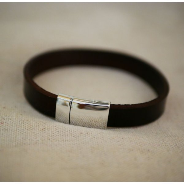 Bracelet cuir Marron foncé épais personnalisable 