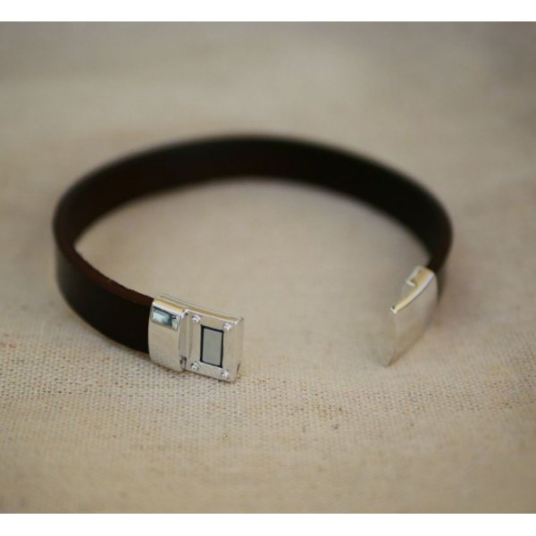 Bracelet cuir Marron foncé épais personnalisable 