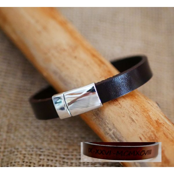 Bracelet cuir Marron foncé épais personnalisable 