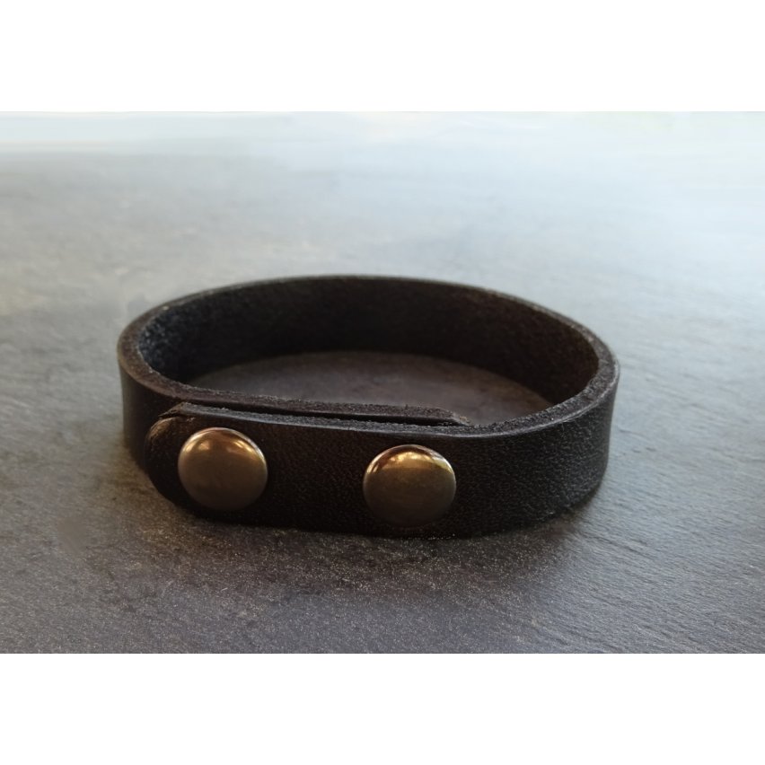 Bracelet cuir mixte gravé noir à boutons pression