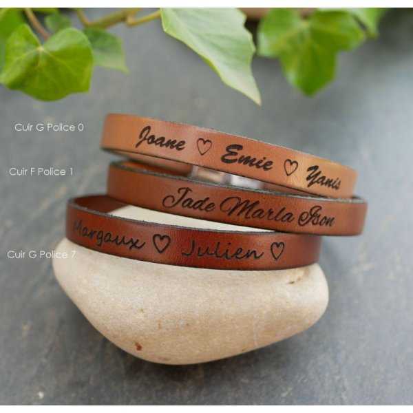 Bracelet cuir personnalisé homme ou femme gravé prénoms ou message