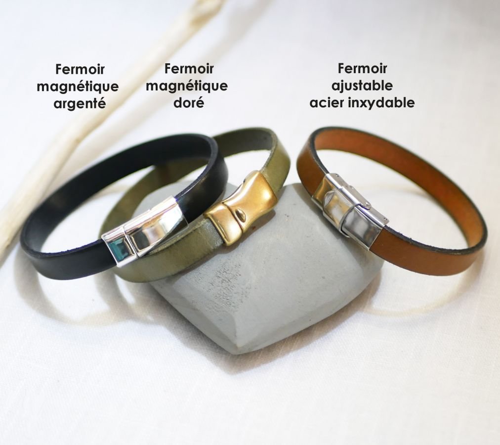 Bracelet cuir personnalisé homme ou femme gravé prénoms ou message
