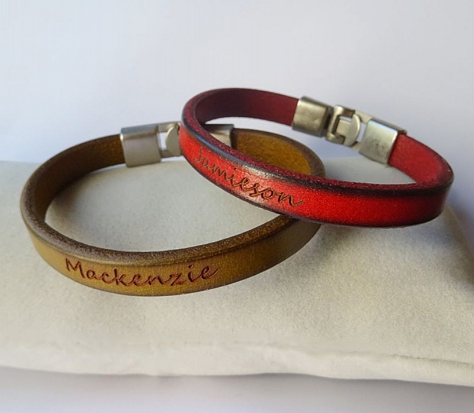 Bracelet cuir moutarde Homme &agrave; message &agrave; personnaliser 