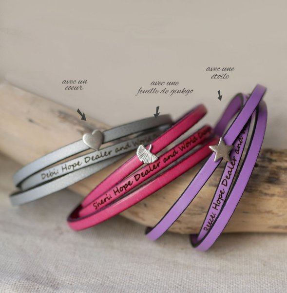 Bracelet cuir multi-tours personnalisable d&eacute;cor argent&eacute; &eacute;toile ou infini ou coeur 