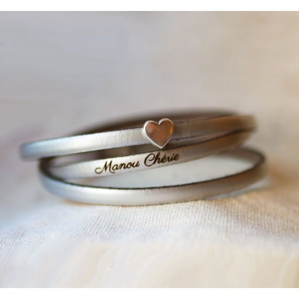 Bracelet cuir multi-tours personnalisable d&eacute;cor argent&eacute; &eacute;toile ou infini ou coeur 