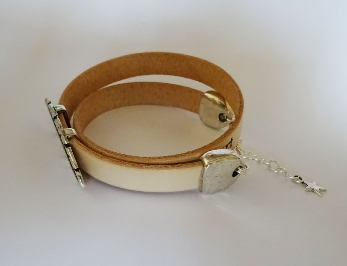 Bracelet cuir naturel à message et Plume