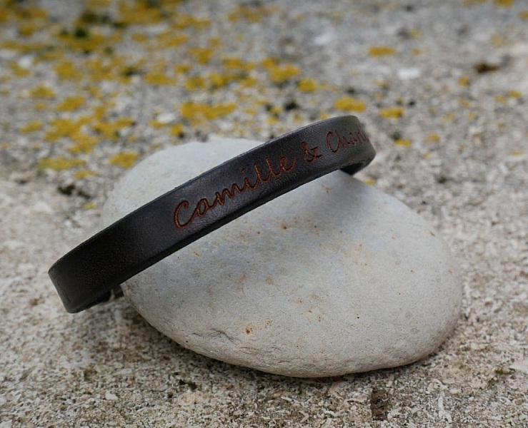 Bracelet cuir Noir Homme &agrave; message &agrave; personnaliser 