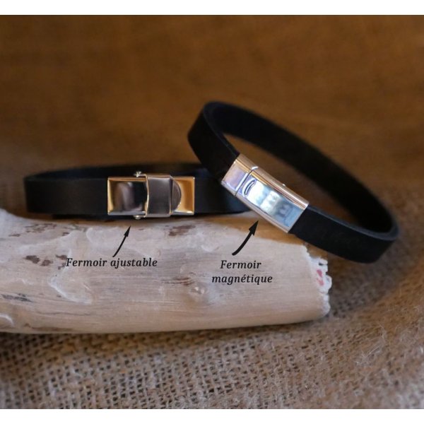 Bracelet cuir Noir épais personnalisable 