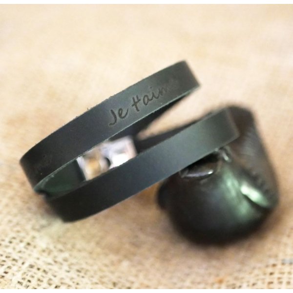 Bracelet cuir Noir épais personnalisable 