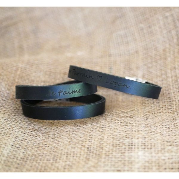 Bracelet cuir Noir épais personnalisable 