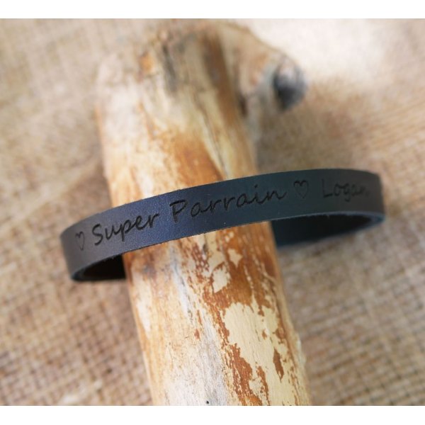 Bracelet cuir Noir épais personnalisable 