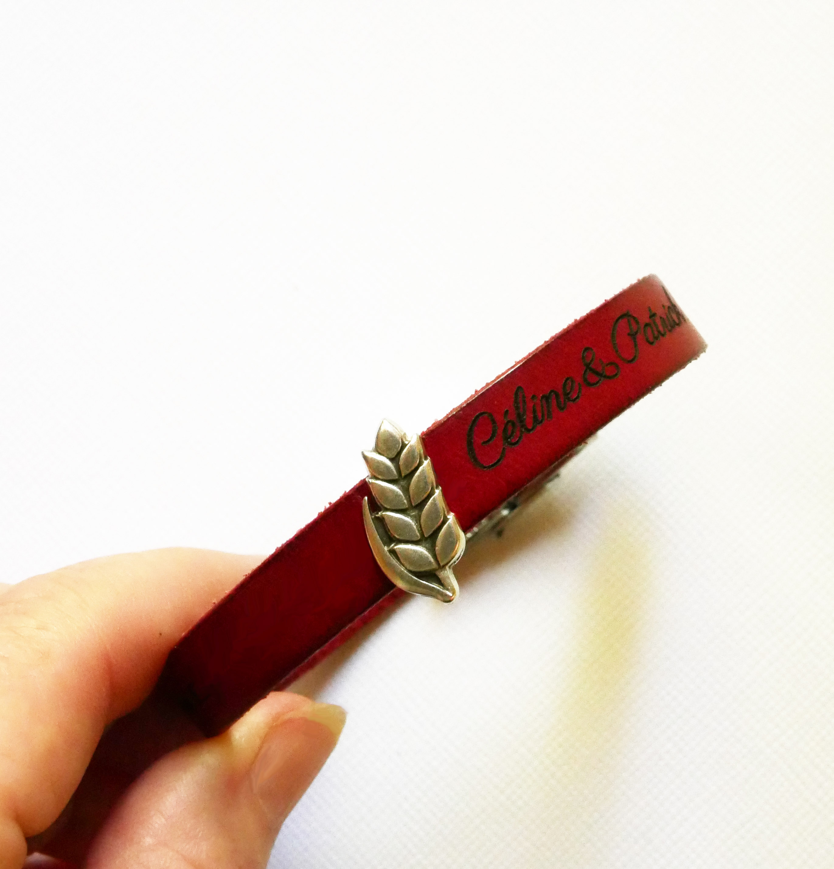 Bracelet cuir et passant Epi de blé personnalisable, noces de froment homme et femme